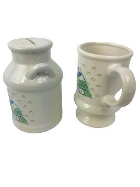 Karol Western California Farmland Souvenir Milk Jug Bank & Mug Ceramic Vintage